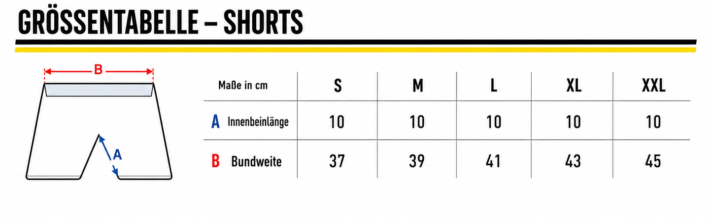 Dortmund 1909 Sportshorts - Größentabelle S bis 2XL
